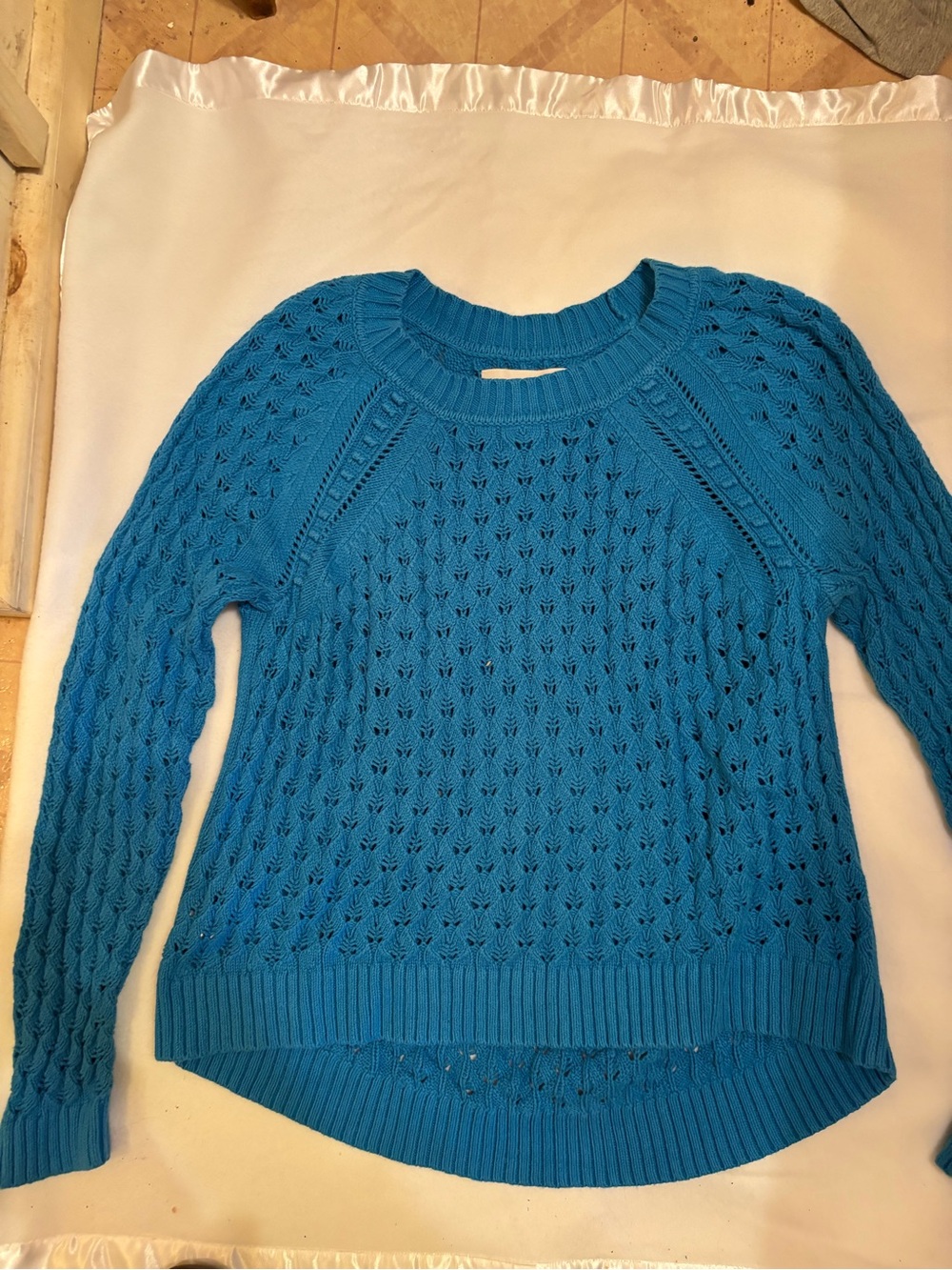 LOFT Bright Blue Open-Knit Scoopneck Sweater